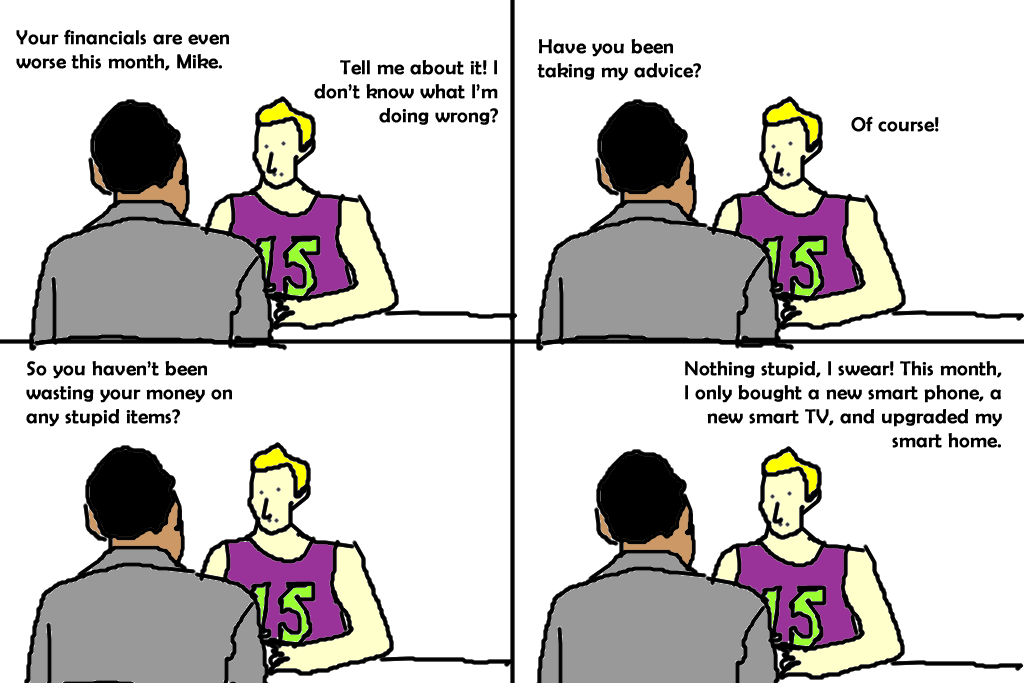 a discussion with my financial advisor digital comic strip