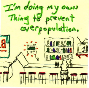 overpopulation sticky note drawing