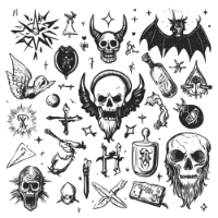 evil macabre skull and crosses atheist icon artwork