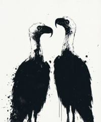 iconic white black line art bird volture merch
